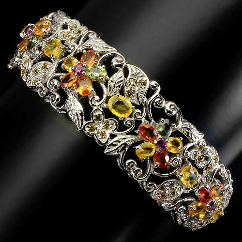 Natural 8 ct Sapphire Solid Sterling Silver Bangle with 14 ct White Gold, no Tarnish, weight 23.58 g