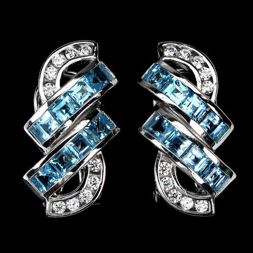 Earth Mined London Blue Topaz Earrings, Solid Sterling Silver with 14 ct White Gold Over