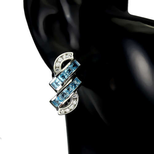 Earth Mined London Blue Topaz Earrings, Solid Sterling Silver with 14 ct White Gold Over