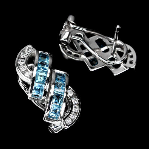 Earth Mined London Blue Topaz Earrings, Solid Sterling Silver with 14 ct White Gold Over