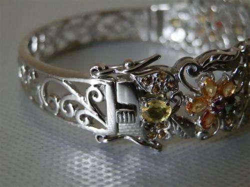 Natural 8 ct Sapphire Solid Sterling Silver Bangle with 14 ct White Gold, no Tarnish, weight 23.58 g
