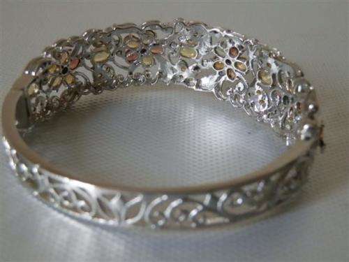 Natural 8 ct Sapphire Solid Sterling Silver Bangle with 14 ct White Gold, no Tarnish, weight 23.58 g