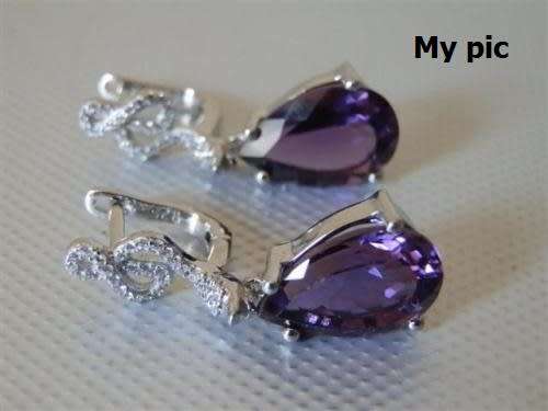 Earth Mined 10 ct Natural Amethyst Earrings in Solid 925 Silver 14 ct White Gold, no Tarnish