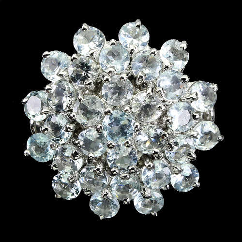 Sparkling Genuine Aquamarine Solid Sterling Silver Ring - weight 11.29 g