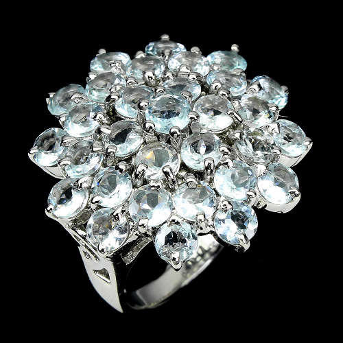 Sparkling Genuine Aquamarine Solid Sterling Silver Ring - weight 11.29 g