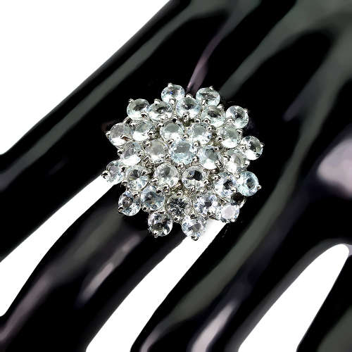 Sparkling Genuine Aquamarine Solid Sterling Silver Ring - weight 11.29 g