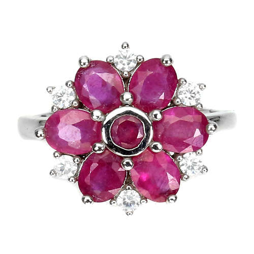 Gorgeous Solid Sterling Silver 3 ct Natural Top Blood Red Ruby Ring - weight 3.93 g