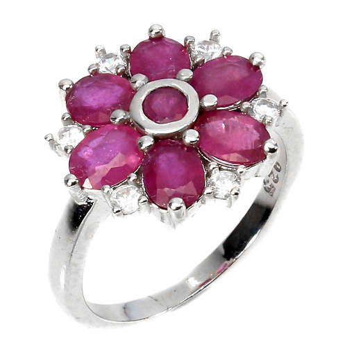 Gorgeous Solid Sterling Silver 3 ct Natural Top Blood Red Ruby Ring - weight 3.93 g