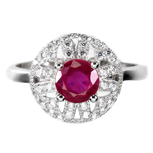 Natural Blood Red Ruby Ring Solid Sterling Silver 14 ct White Gold over, no Color Change