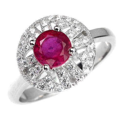 Natural Blood Red Ruby Ring Solid Sterling Silver 14 ct White Gold over, no Color Change