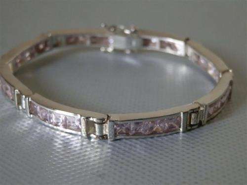 Heavy Solid Sterling Silver Bracelet with Stones - weight 18.1 g