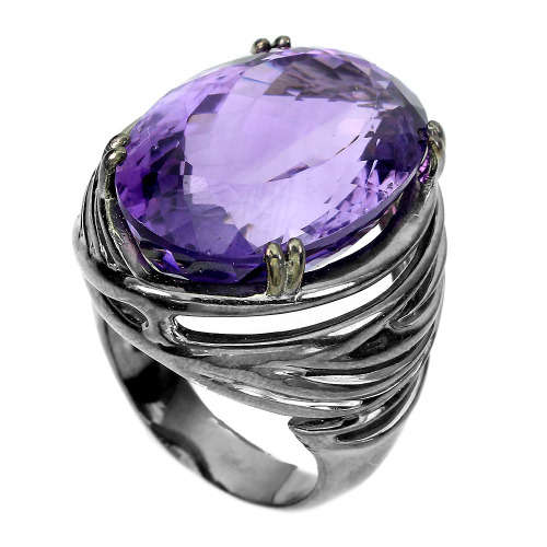 Gorgeous Heavy 25.78 ct Natural Amethyst Solid Sterling Silver Ring - weight 16.3 g
