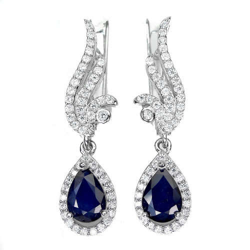 Astonishing 2 ct Natural Blue Sapphire Solid Sterling Silver Earrings - weight 4.54 g