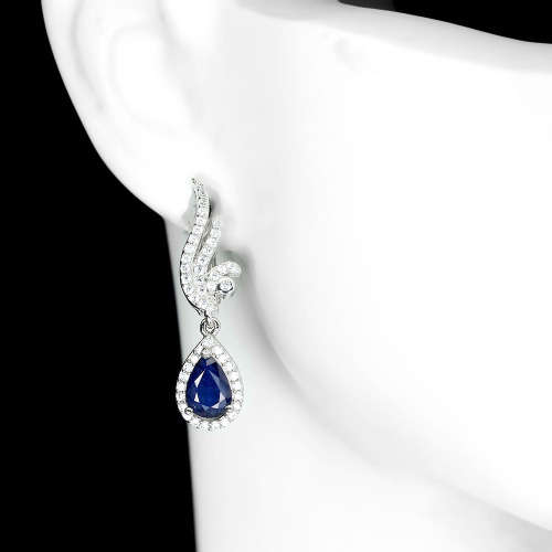 Astonishing 2 ct Natural Blue Sapphire Solid Sterling Silver Earrings - weight 4.54 g