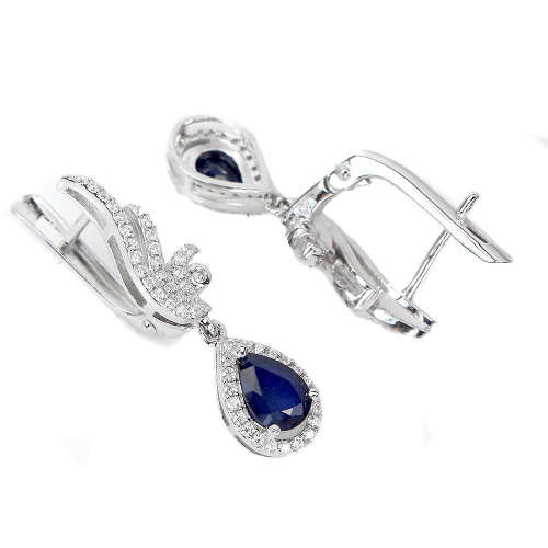 Astonishing 2 ct Natural Blue Sapphire Solid Sterling Silver Earrings - weight 4.54 g