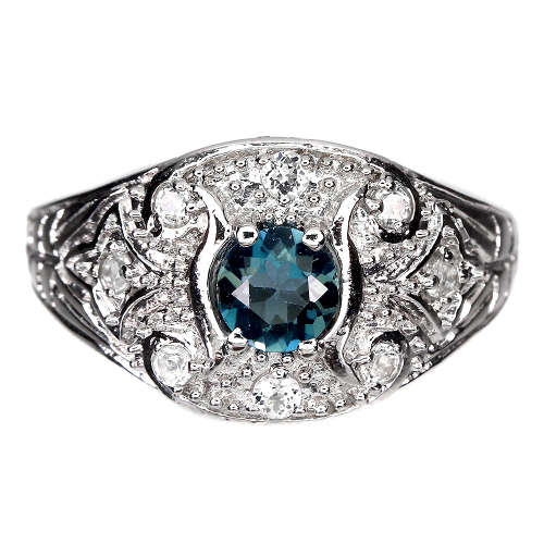 Enchanting Natural London Blue Topaz Solid Sterling Silver Ring - weight 4.32 g