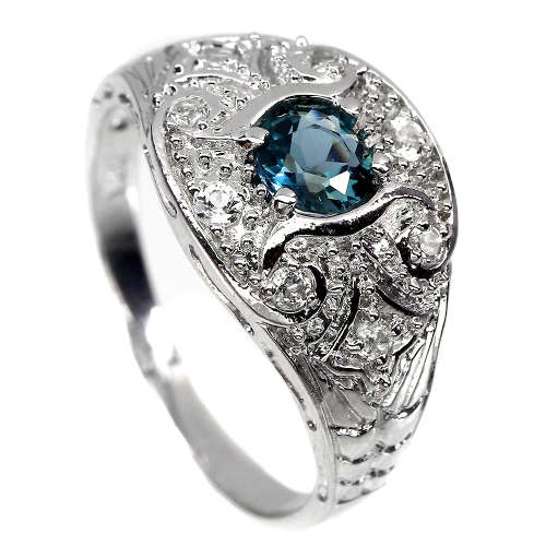 Enchanting Natural London Blue Topaz Solid Sterling Silver Ring - weight 4.32 g
