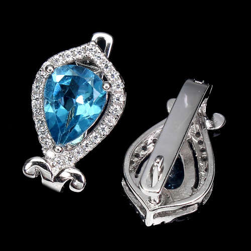 Dazzling 2.2 ct Natural London Blue Topaz Solid Sterling Silver Earrings - weight 4.29 g