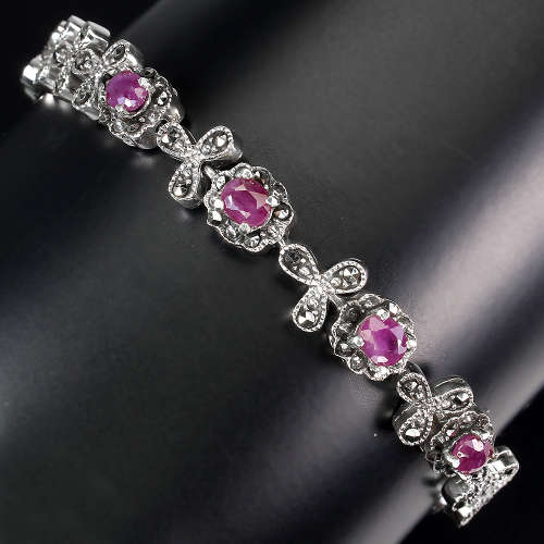 Awesome 2.4 ct Natural Ruby Solid Sterling Silver Bracelet - weight 17.16