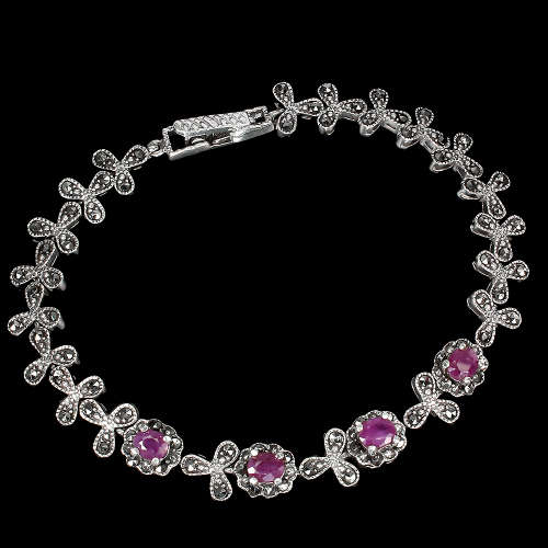 Awesome 2.4 ct Natural Ruby Solid Sterling Silver Bracelet - weight 17.16
