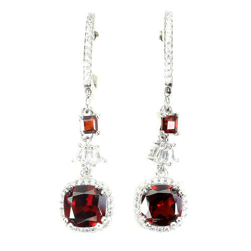 Alluring 3.5 ct Natural Deep Red Mozambiquw Garnet Solid Sterling Silver Earrings - weight 5.65 g