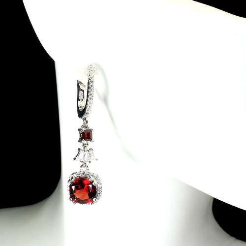 Alluring 3.5 ct Natural Deep Red Mozambiquw Garnet Solid Sterling Silver Earrings - weight 5.65 g
