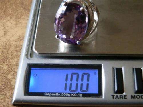 Solid Sterling Silver Ring with large Amethyst - weight 10 g