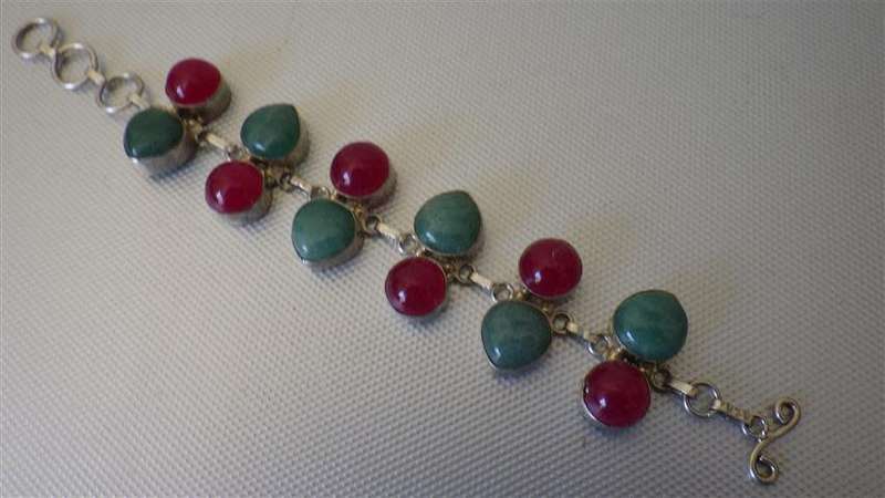 Sterling Silver Ruby and Emerald Quartz Bracelet - weight 33.7 g