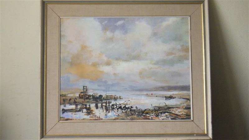 Lovely Karlis F. Medlis `Shore` Oil on Board Painting.  Value R8 000