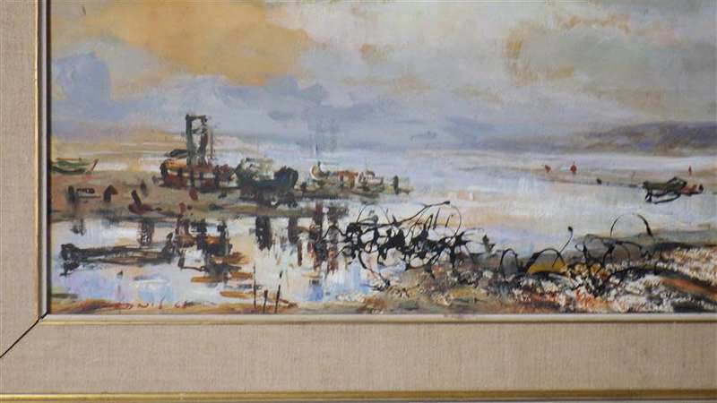 Lovely Karlis F. Medlis `Shore` Oil on Board Painting.  Value R8 000