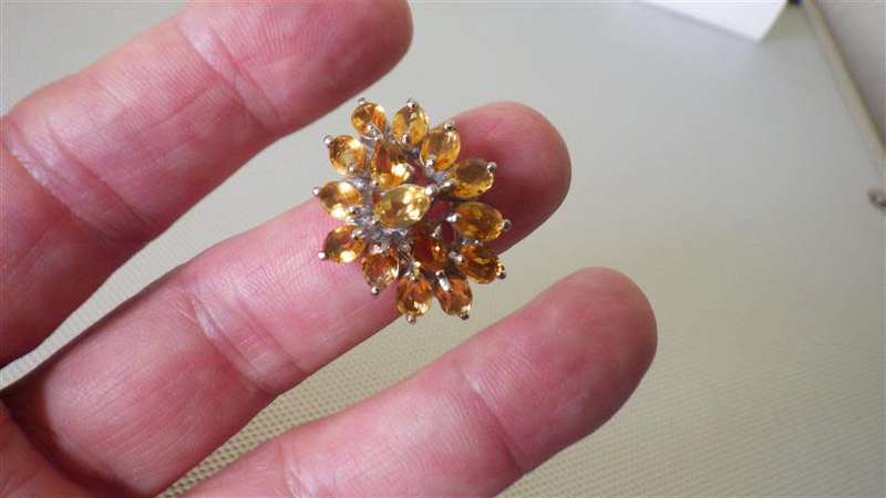 Spectacular Sterling Silver Citrine Cluster Ring