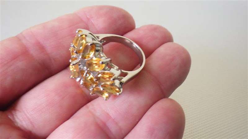 Spectacular Sterling Silver Citrine Cluster Ring