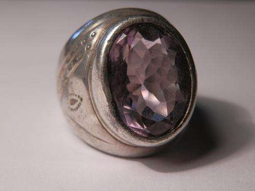 Sterling silver ring with a huge rose amethyst
