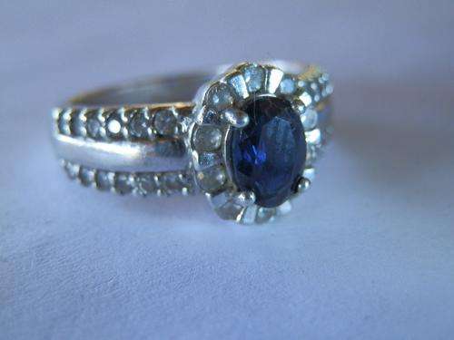 Sterling silver blue and white sapphire ring