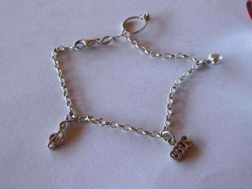 Sterling silver charm x 4 bracelet, diamond in ring charm - shipping R40 insured