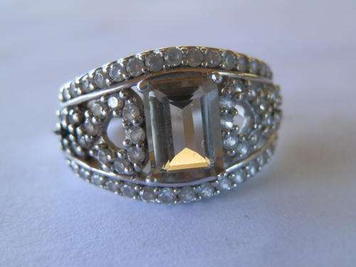 Sterling silver smokey topaz and crystal ring - 2 weeks to pay