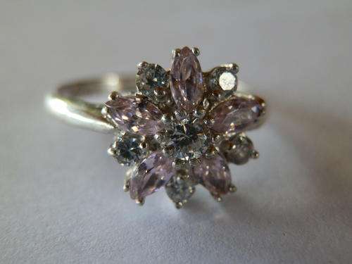 Sterling silver pink and white topaz and ring