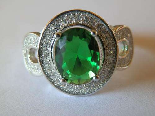 New solid sterling silver 5.09 ct nano russian emerald and white topaz ring - two (2) weeks to pay