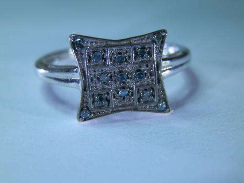 New solid sterling silver natural blue diamond ring - two (2) weeks to pay