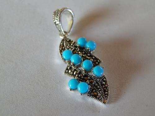 New solid sterling silver turquoise and marcasite pendant - two (2) weeks to pay