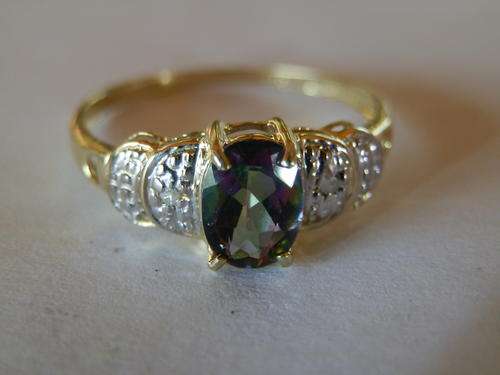 New solid 9 ct gold diamond and mystic topaz ring - two (2) weeks to pay