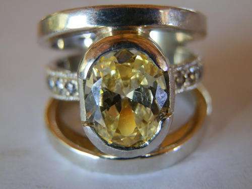 Magnificent, heavy - 11.9 gram - sterling silver yellow and white topaz ring - two (2) weeks to pay
