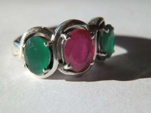 New solid sterling silver natural ruby and emerald ring - two (2) weeks to pay