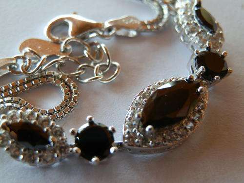 New solid sterling silver natural black and white topaz bracelet - two (2) weeks to pay