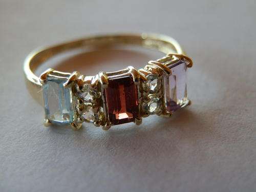 New solid 9 ct gold natural multi gem ring - two (2) weeks to pay