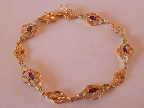 New solid sterling silver and 14 ct gold multi-gem bracelet - two (2) weeks to pay