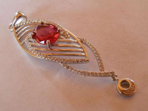 New solid sterling silver ruby and topaz pendant - thirty  (30) days to pay
