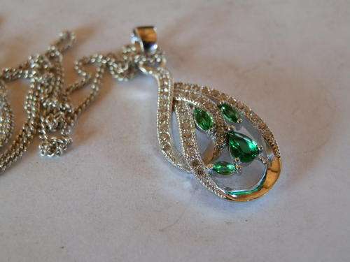New solid sterling silver emerald pendant and chain - two (2) weeks to pay