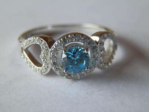 New solid sterling silver blue and white topaz ring - thirty (30) days to pay