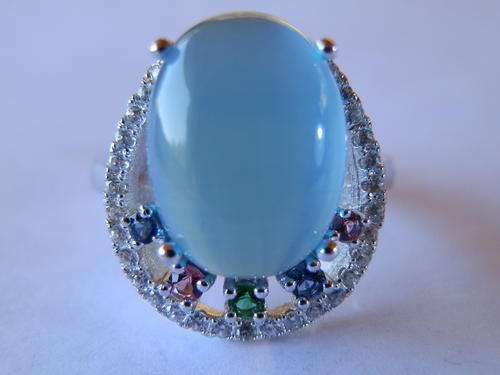 New solid sterling silver blue cats eye ring - thirty (30) days to pay